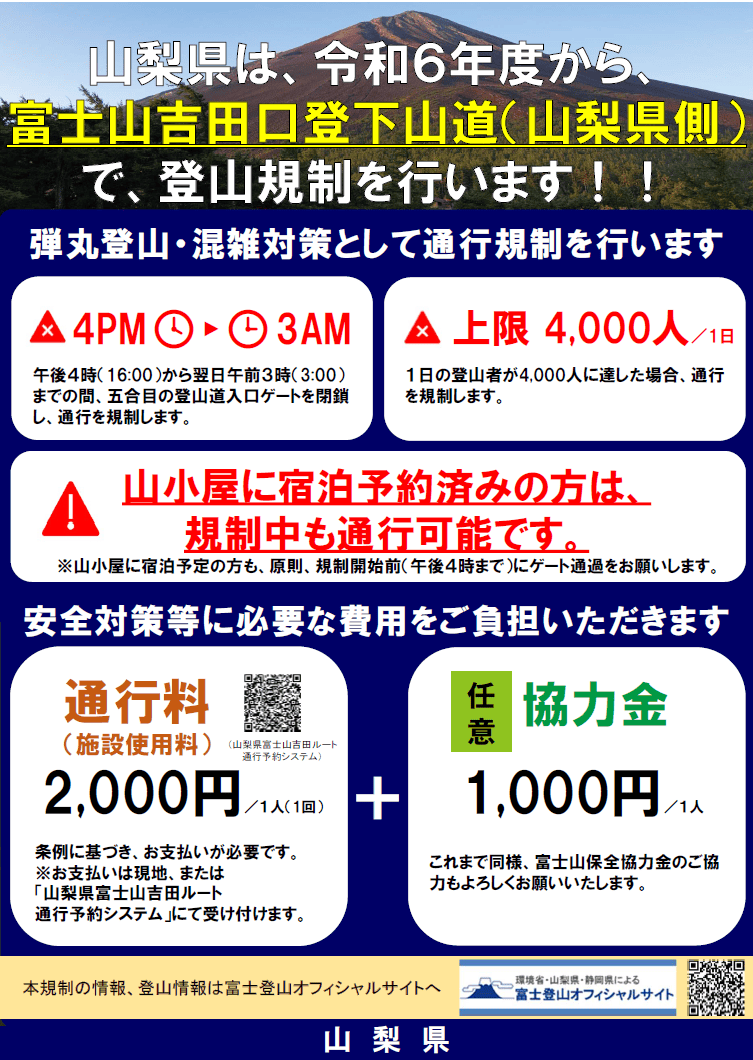 2024年度富士山吉田口の規制についてのチラシ